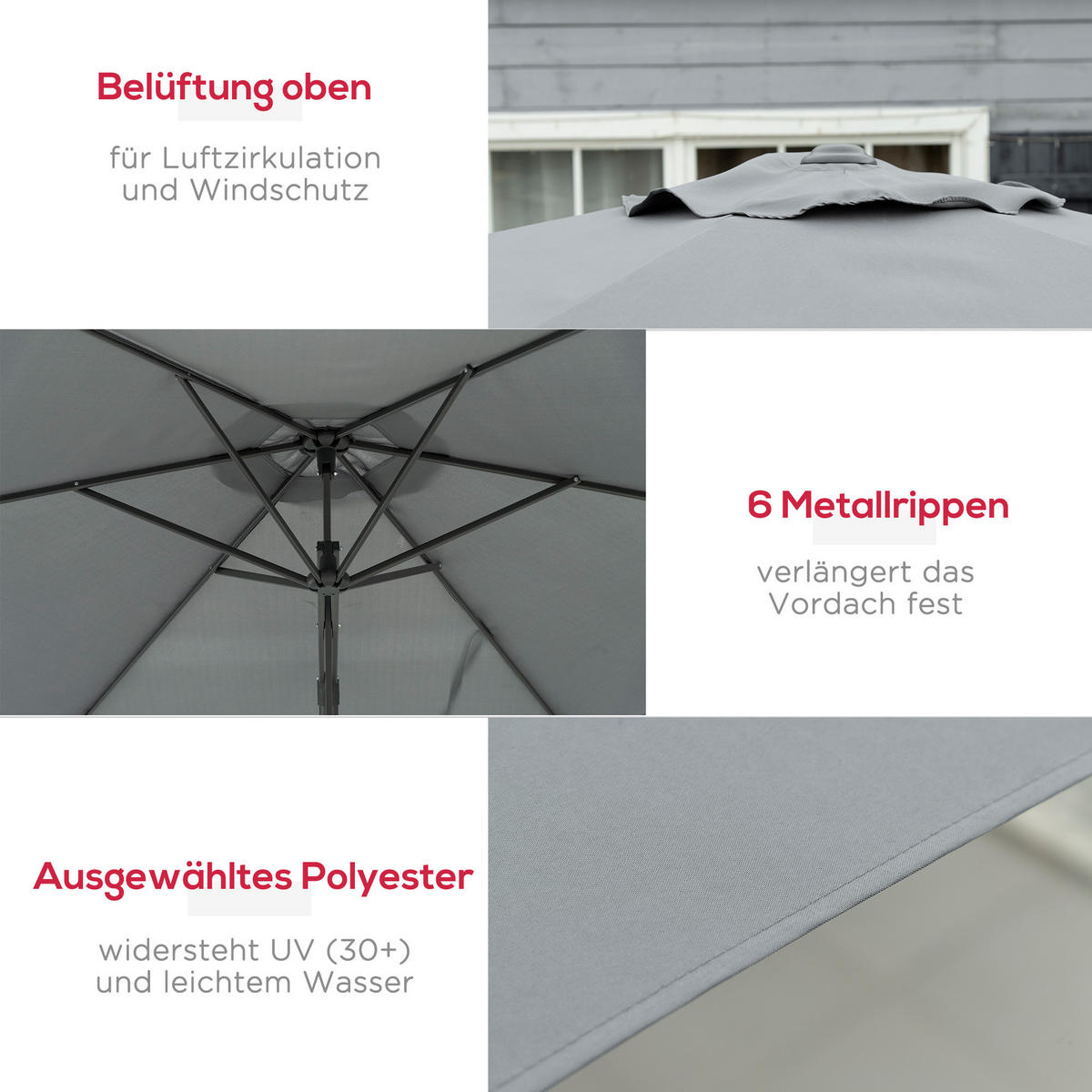AMPELSCHIRM aus Metall, Polyester Dunkelgrau - Dunkelgrau, Metall (293/293cm) - Outsunny