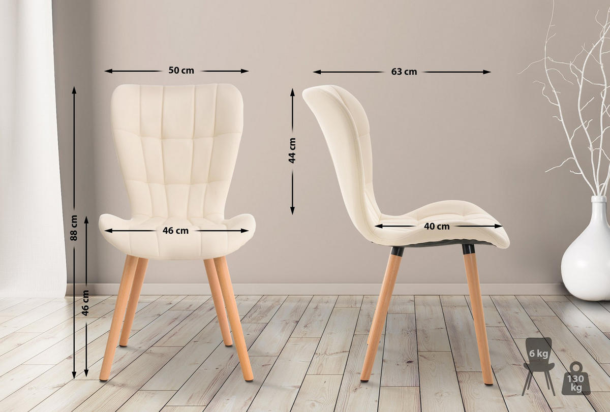 STUHL Lederlook creme - Eukalyptusholzfarben/Creme, Holz/Textil (50/88/63cm) - CLP