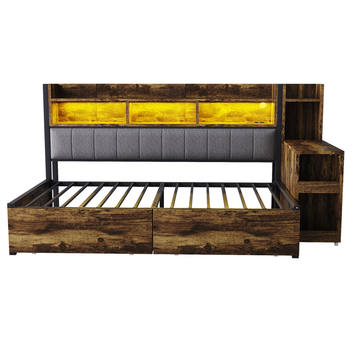 BETT 90/200 cm in Holzfarbe aus Metall und Holz mit Schreibtisch - Naturfarben, Metall (90/200cm) - OKMYHOME