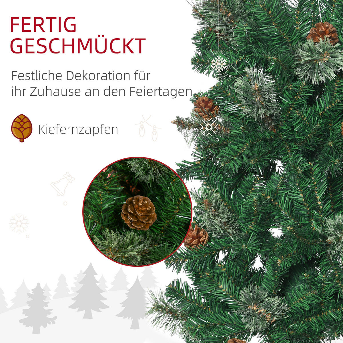 WEIHNACHTSBAUM DE-41520 Tannenzapfen-Baum 195 cm Grün - Grün, Kunststoff (195cm) - ComfortXL