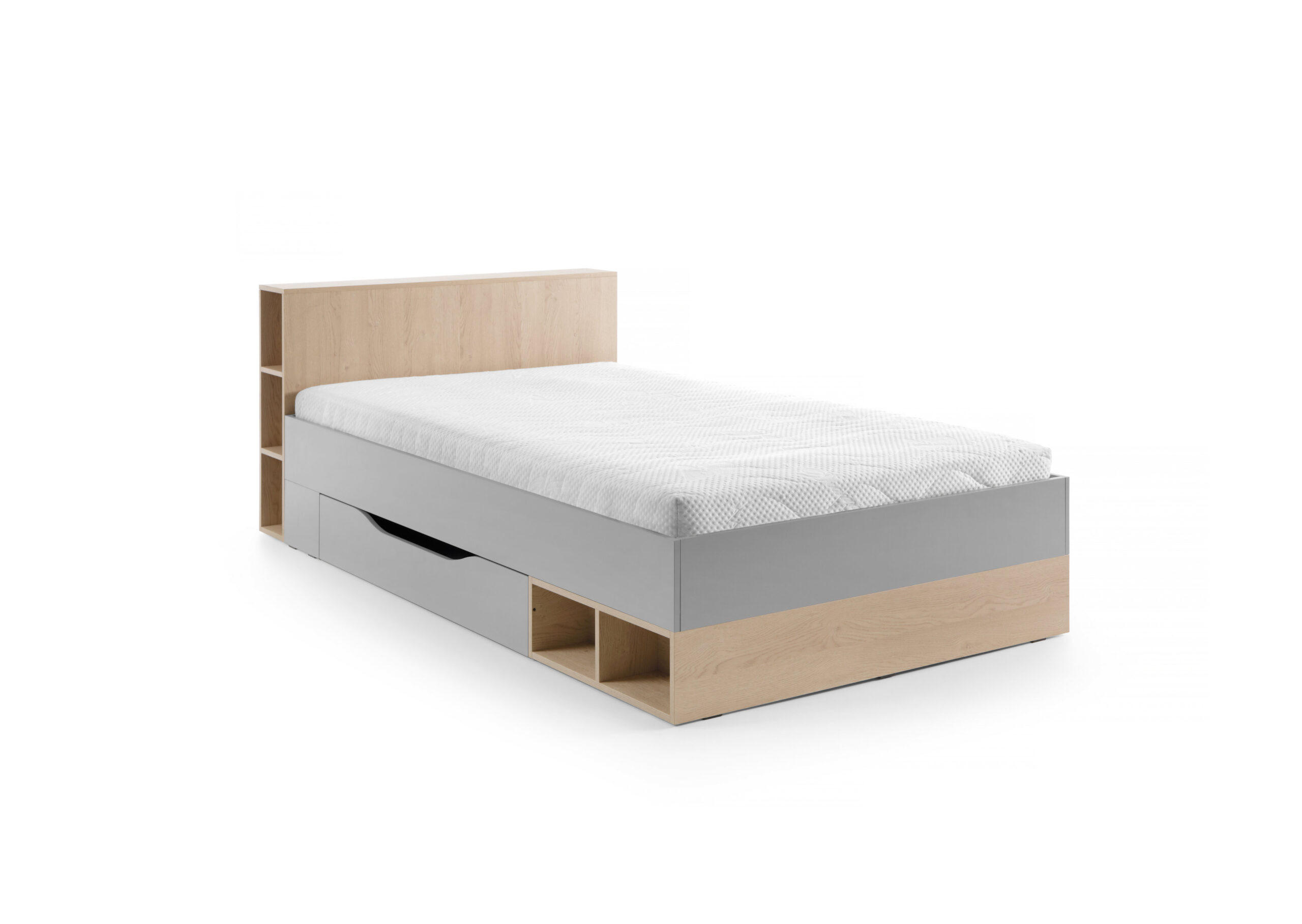 JUGENDBETT Nova in Grau und Eiche 120x200cm - Grau, Holzwerkstoff