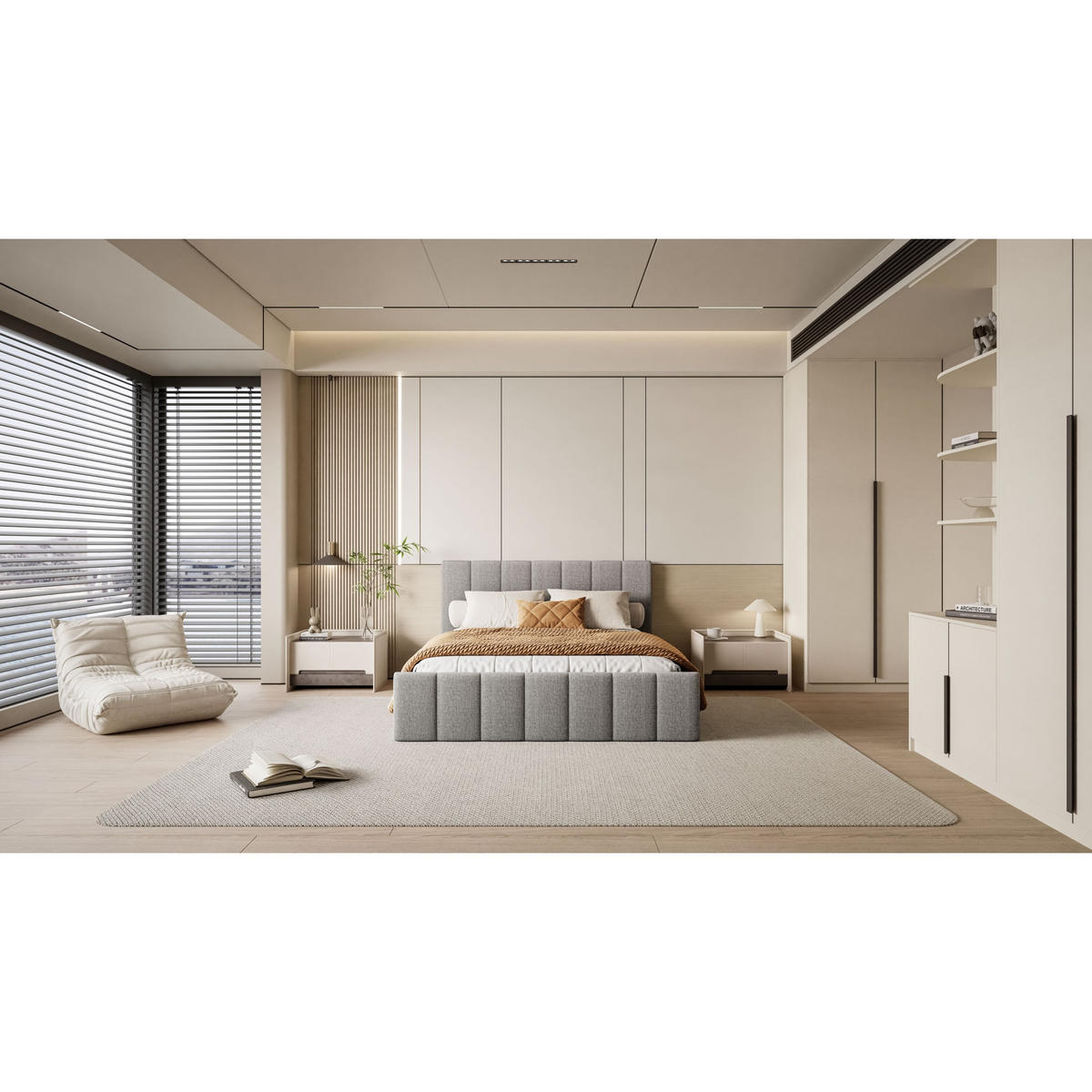 POLSTERBETT ELISE 120x200 cm Inari 91, Kopfteil 95 cm, 34 Holzlatten - Grau, Textil (120/200cm) - Lookway