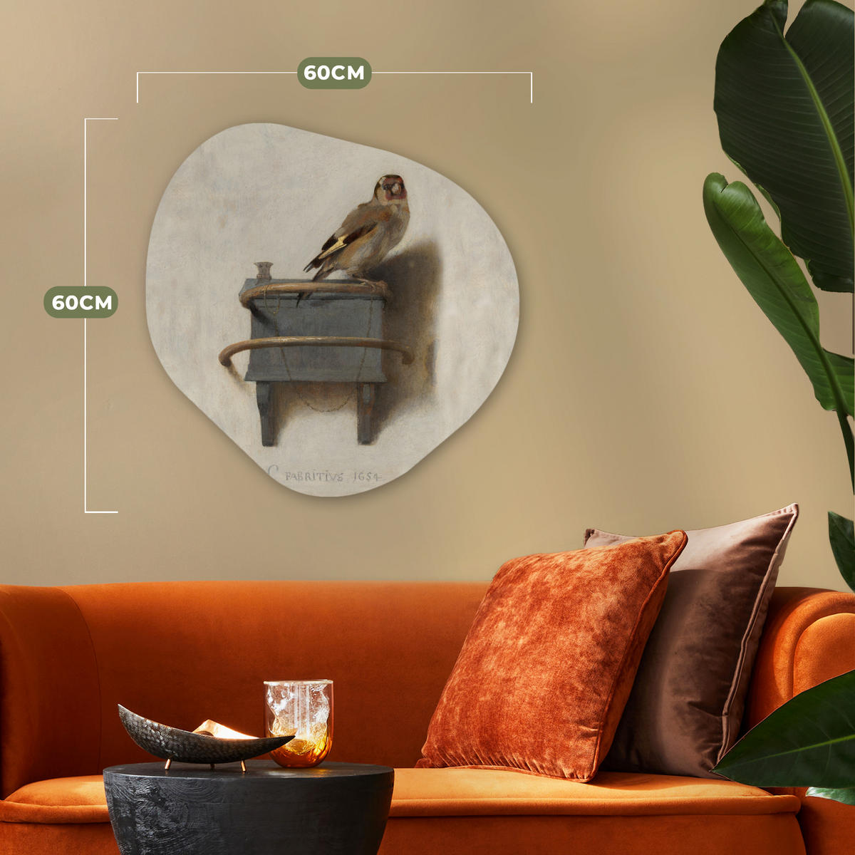 WANDBILD Stieglitz - Alter Meister - Carel Fabritius 60x60 cm - Grau, Kunststoff (60/60cm) - MuchoWow