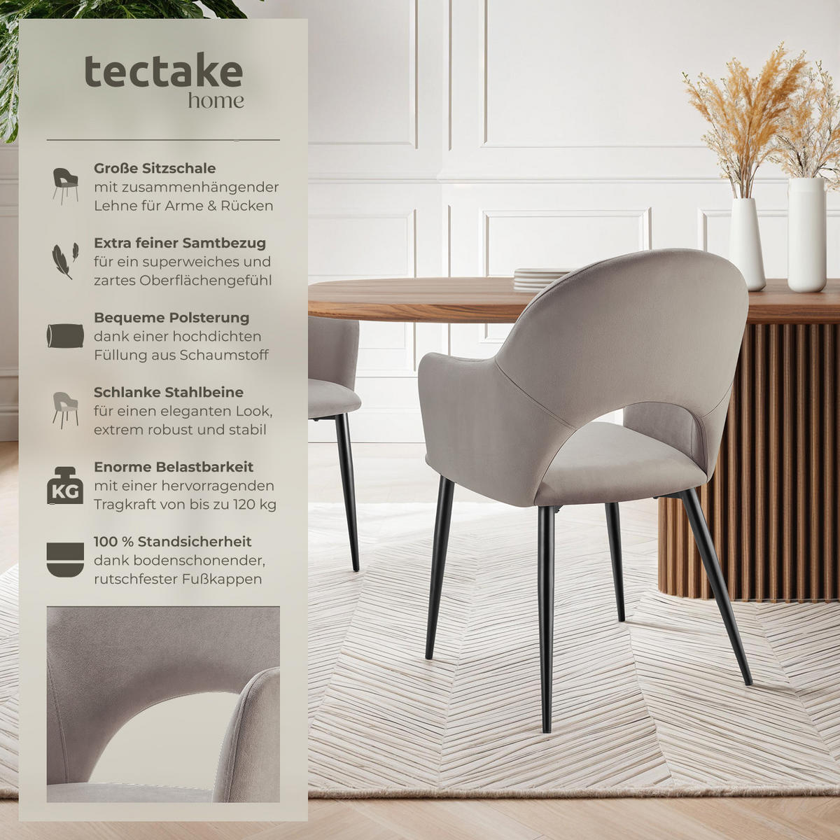ARMLEHNSTUHL 2er Set Sachel 57 x 61 5 x 87 5 cm taupe - Taupe, Kunststoff (57/87.5/61.5cm) - tectake