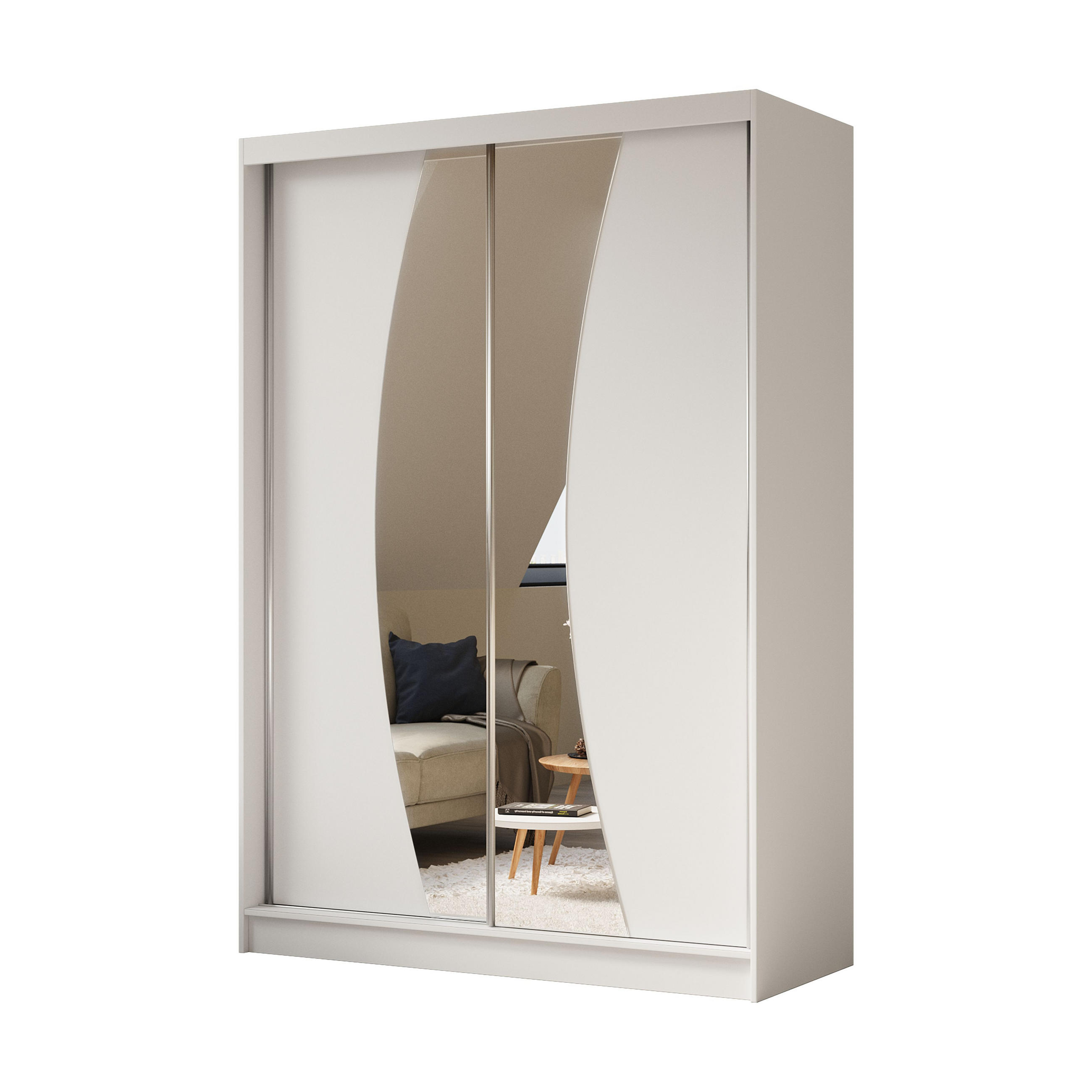 SCHWEBETÜRENSCHRANK VOCE 150/216/61 cm 2-türig mit Spiegel Weiß - Weiß, Holzwerkstoff (150/216/61cm) - MASSENO