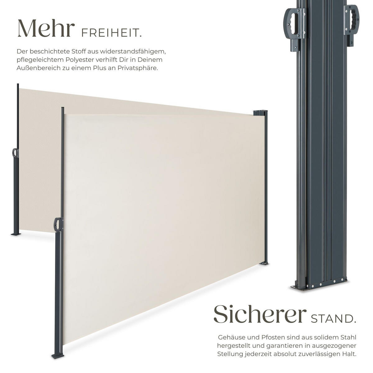 DOPPEL-SEITENMARKISE , ausziehbar, mit Aufrollmechanismus, beige - Beige, Textil (600/200/9cm) - tectake