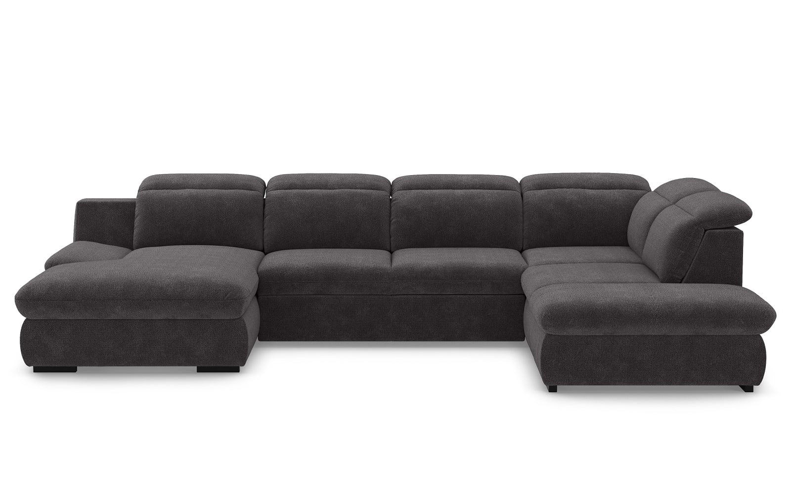 WOHNLANDSCHAFT mit Schlaffunktion und Bettkasten, verstellbare Kopflehnen - Schwarz/Graphitfarben, Kunststoff/Textil (218/80/341cm) - Cotta