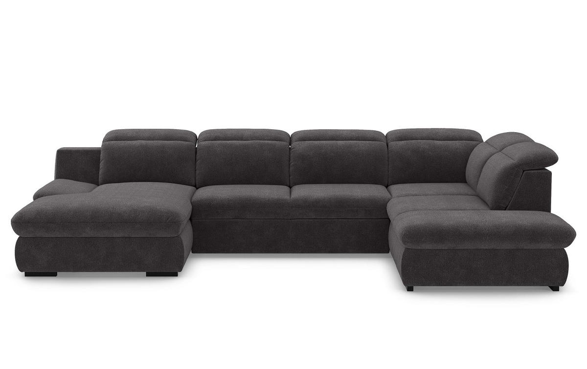 WOHNLANDSCHAFT mit Schlaffunktion und Bettkasten, verstellbare Kopflehnen - Schwarz/Graphitfarben, Kunststoff/Textil (218/80/341cm) - Cotta