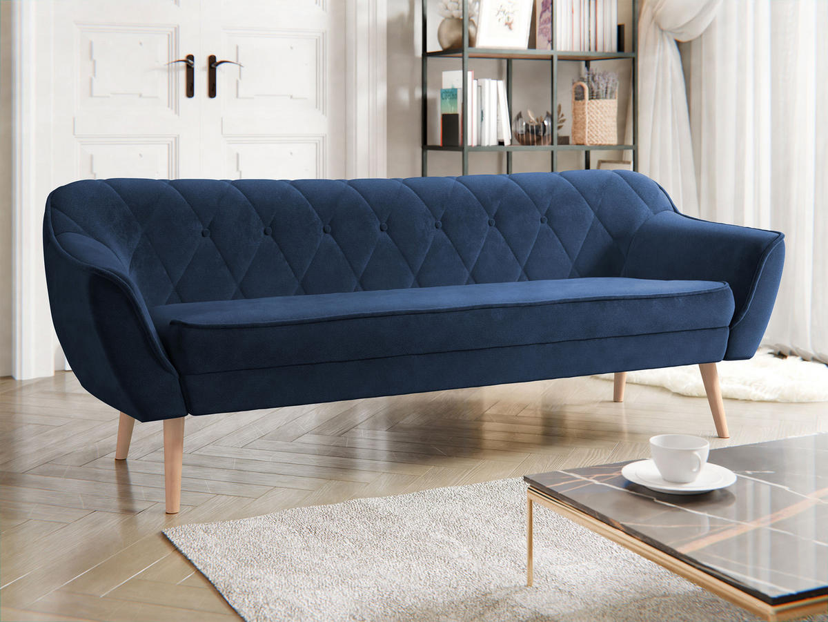 SOFA Skand 3 - Naturfarben/Dunkelblau, Holz/Textil (180/75/74cm) - MIRJAN24