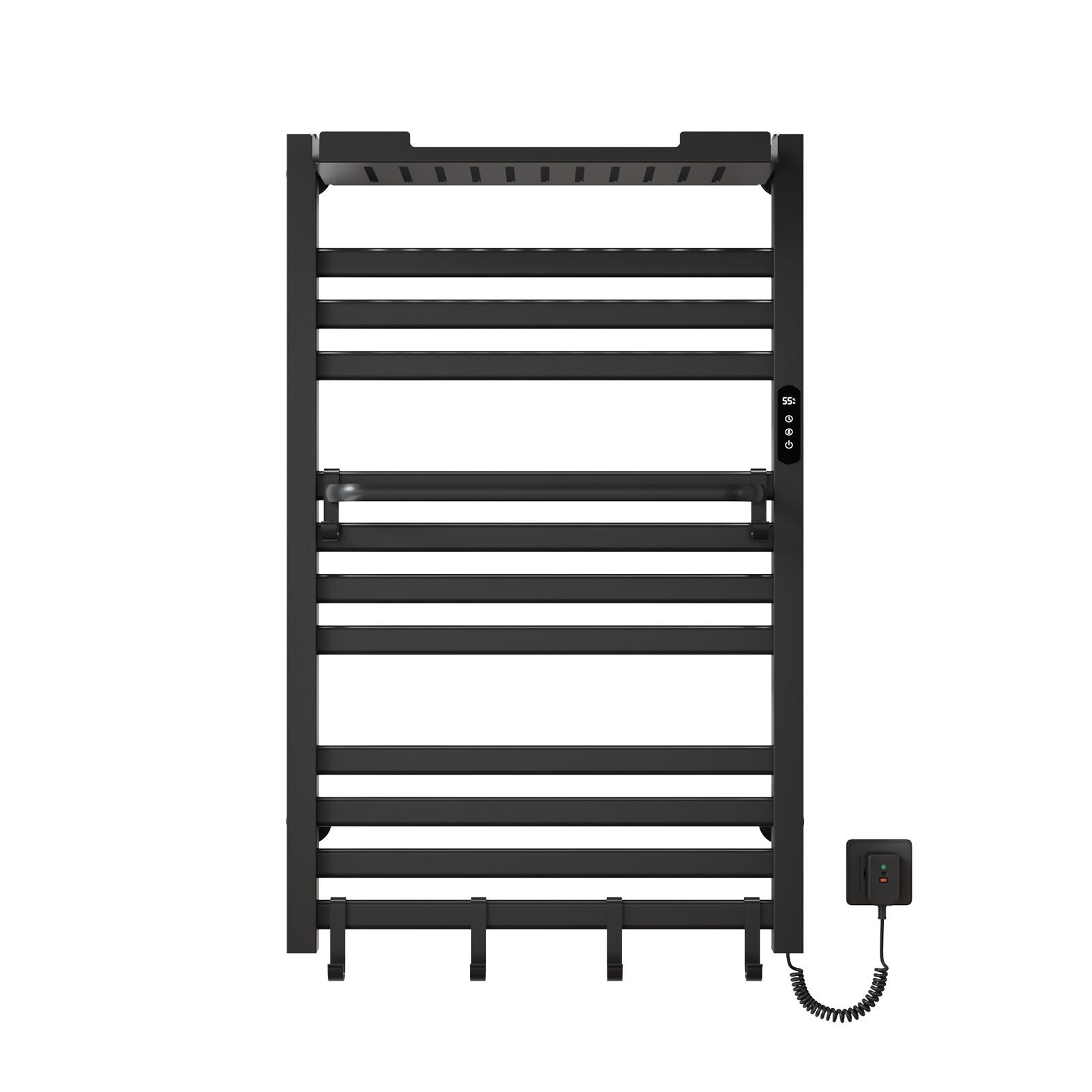 HANDTUCHHEIZKÖRPER 95/60 cm Schwarz elektrisch 375 W mit WLAN, Ablage und 6 Haken - Schwarz, Metall (60/95/20cm) - S'AFIELINA