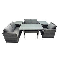 Gartenmöbelset mit Esstisch,Hockern,Beistelltisch Polyrattan Dunkelgrau 5-Sitzer - Dunkelgrau/Grau, Glas/Kunststoff - Fimous