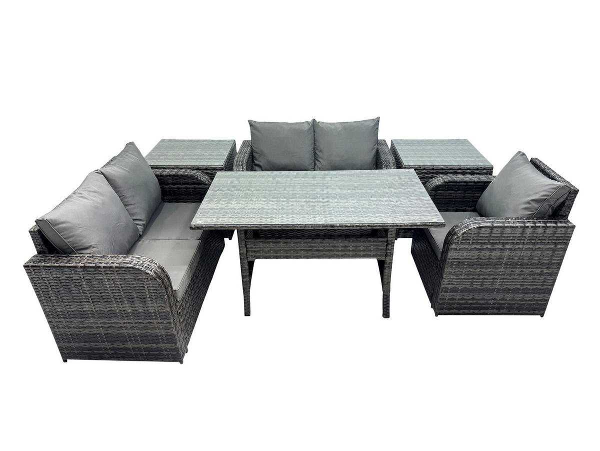 Gartenmöbelset mit Esstisch,Hockern,Beistelltisch Polyrattan Dunkelgrau 5-Sitzer - Dunkelgrau/Grau, Glas/Kunststoff - Fimous