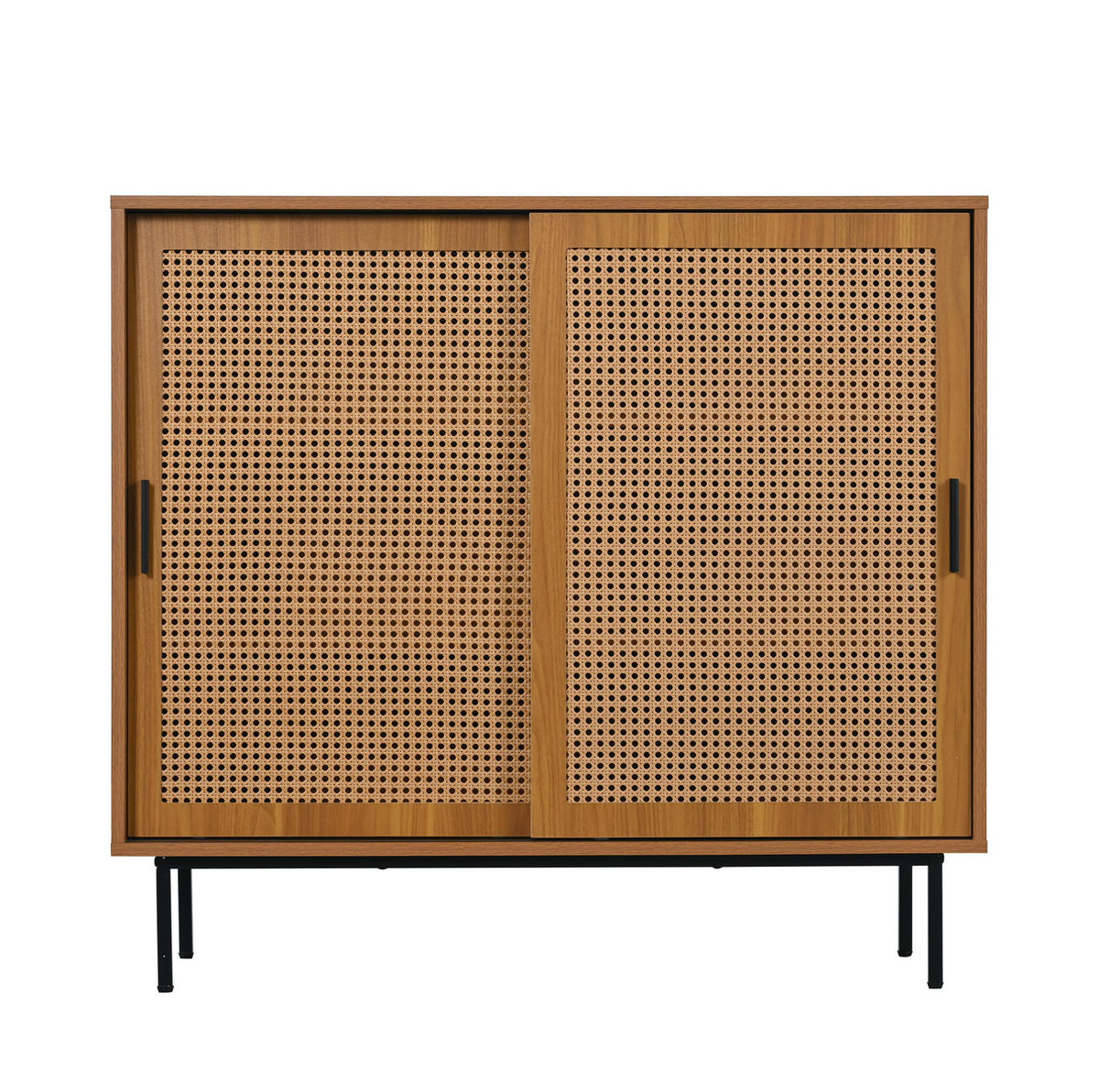SIDEBOARD 37/100/90 cm mit 2 Schiebetüren, verstellbaren Einlegeböden und Rattanfronten aus Spanplatte, Walnuss - Walnussfarben, Holzwerkstoff (100/90/37cm) - Redom