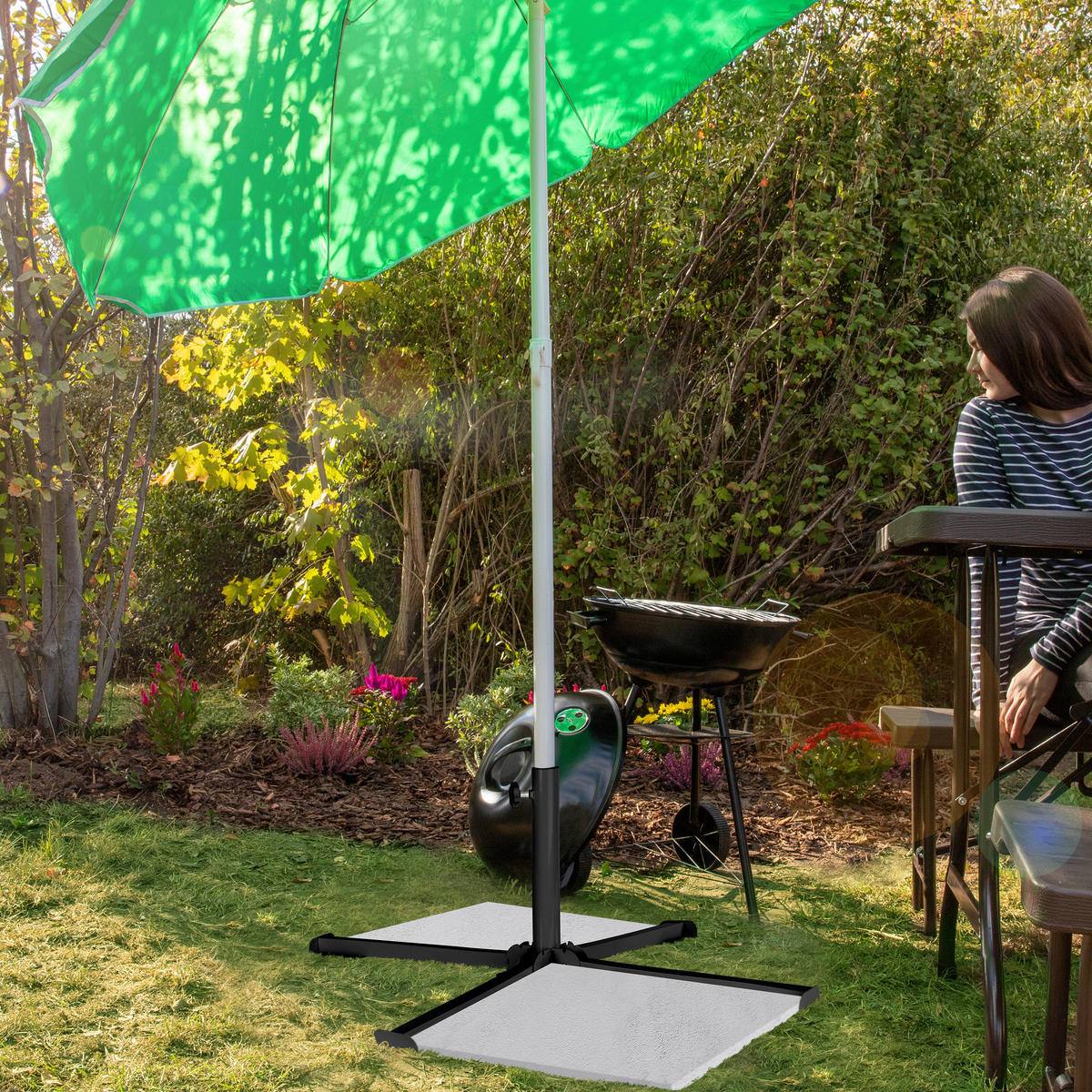 STOJAN na slnečník - čierna, kov/plast (85/85cm) - Relaxdays