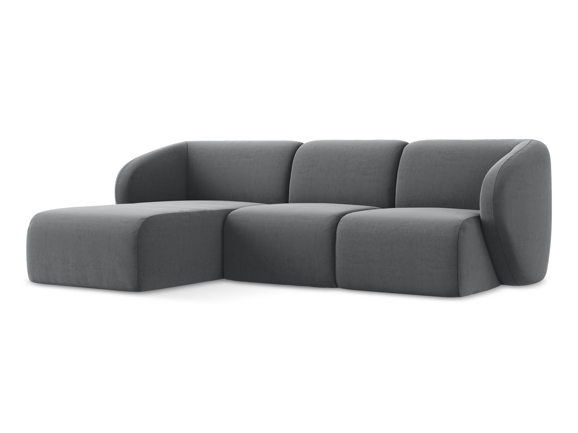 ECKSOFA Links Samt Stoff Grau - Edelstahlfarben/Schwarz, Holzwerkstoff/Kunststoff (248/166cm) - Makamii