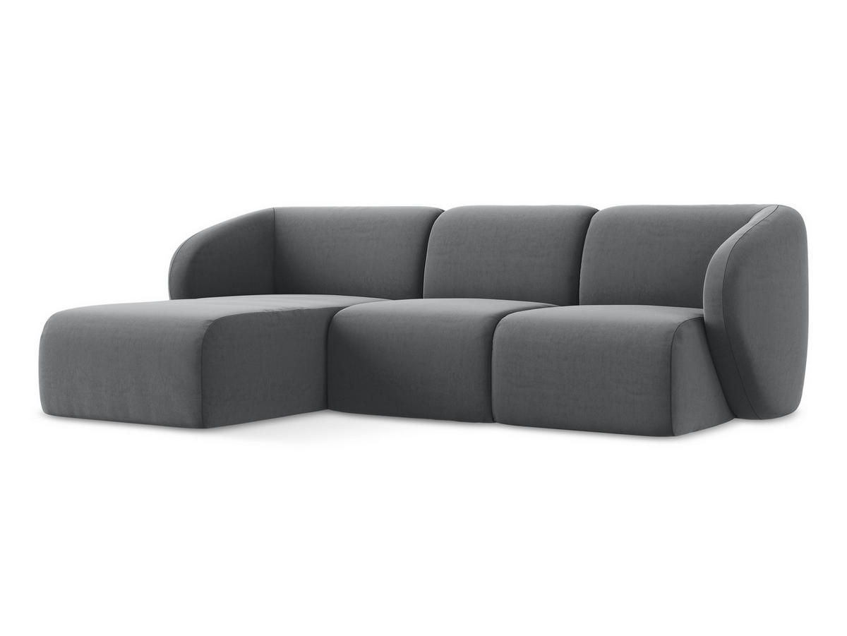 ECKSOFA Links Samt Stoff Grau - Edelstahlfarben/Schwarz, Holzwerkstoff/Kunststoff (248/166cm) - Makamii