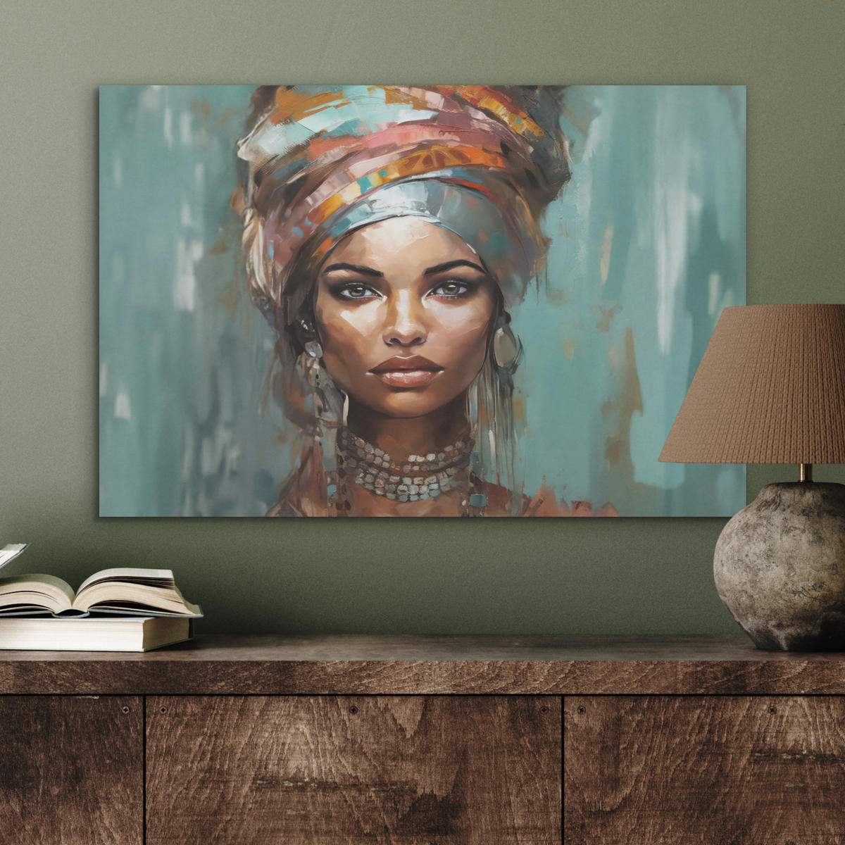 AKUSTIKBILD Frau - Kunst - Schmuck - Porträt Wanddeko 70x50 cm - Blaugrau, Kunststoff (70/50/0.9cm) - MuchoWow