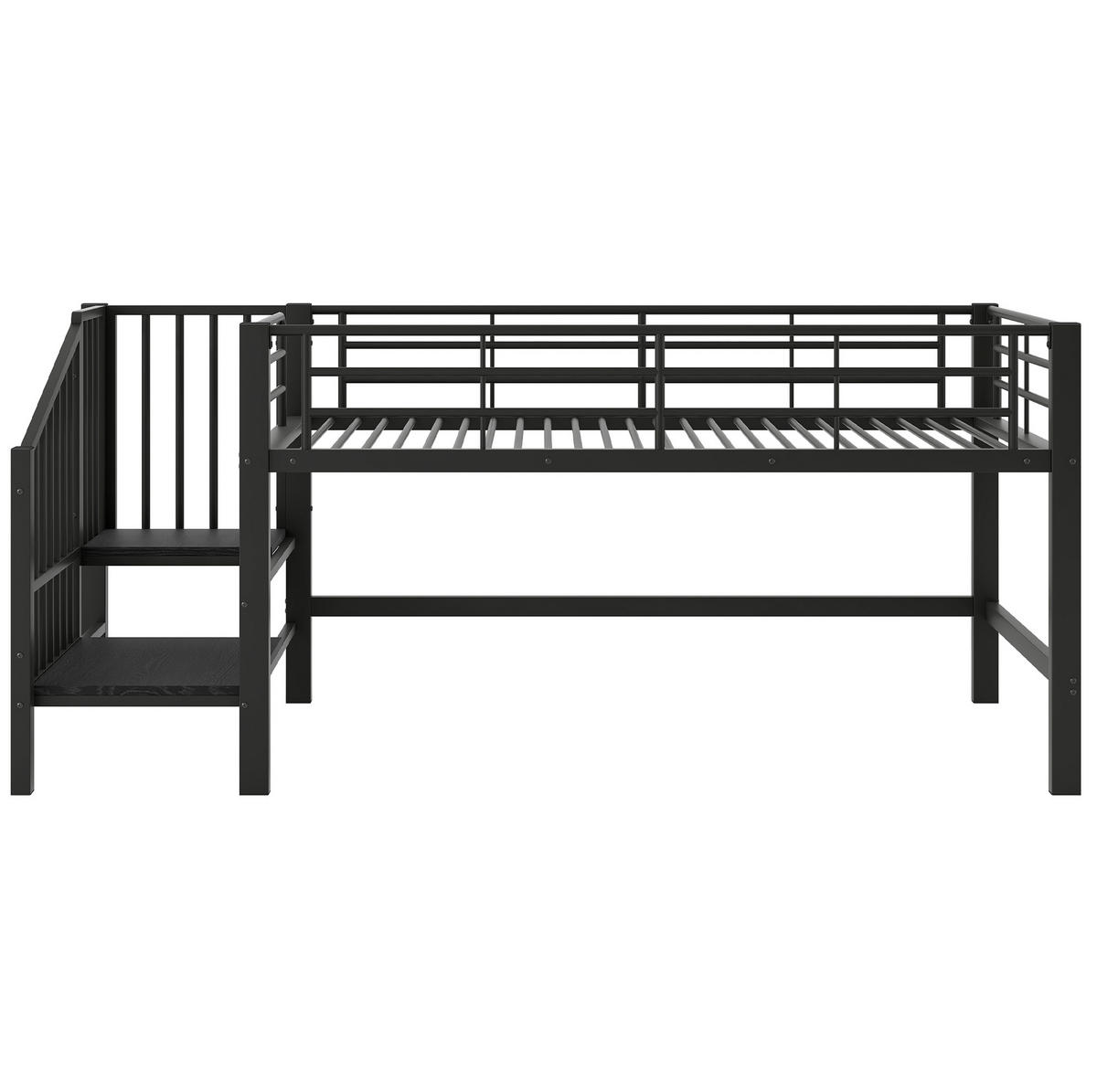 HOCHBETT aus MDF und Metall 90x200 cm Schwarz mit Stauraumtreppe und platzsparendem Design - Schwarz, Holzwerkstoff (90/200cm) - Modfu