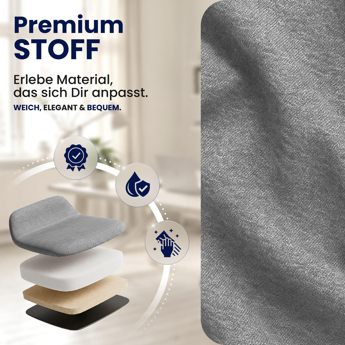 DREHSTUHL Stoff Grau - Chromfarben/Grau, Textil/Metall (65/115/73cm) - CLP