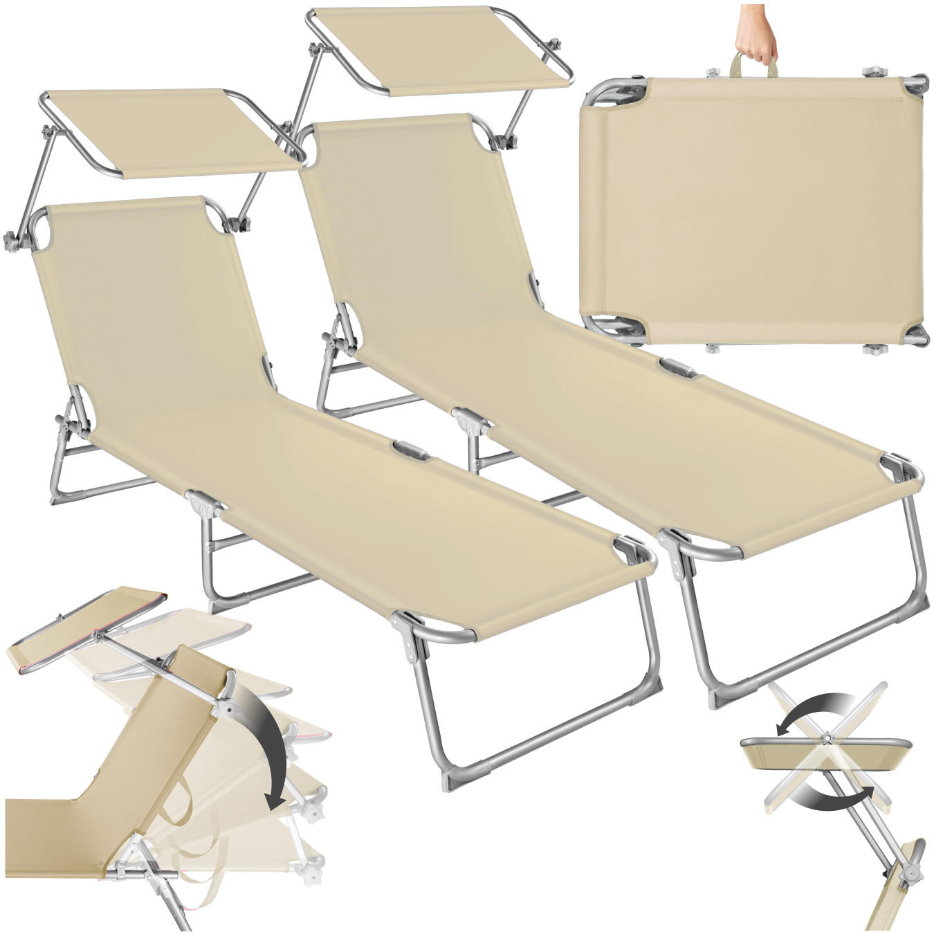 GARTENLIEGE 2er Set, 190 x 68 x 28 cm,beige - Beige, Kunststoff (68/28/190cm) - tectake