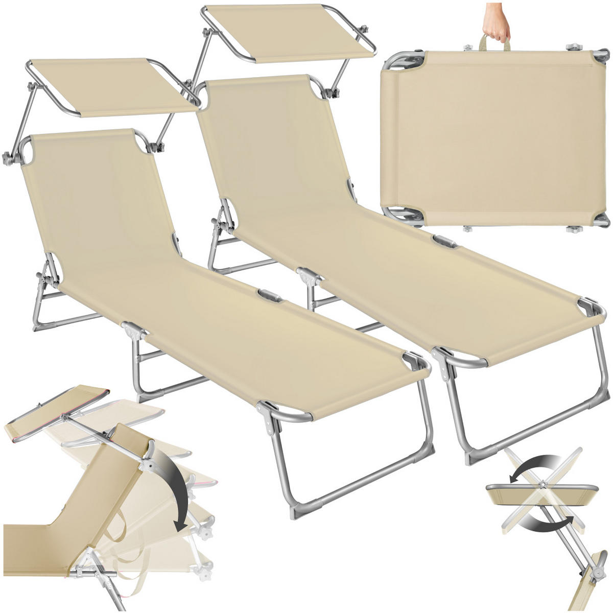 GARTENLIEGE 2er Set, 190 x 68 x 28 cm,beige - Beige, Kunststoff (68/28/190cm) - tectake