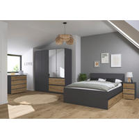 JUGENDZIMMER Joel in Grau Metallic und Artisan Eiche 4 teilig – mit 4trg Kleiderschrank, 140er Bett, Nachttisch und Kommode - Grau, Holzwerkstoff (80/200/120cm)
