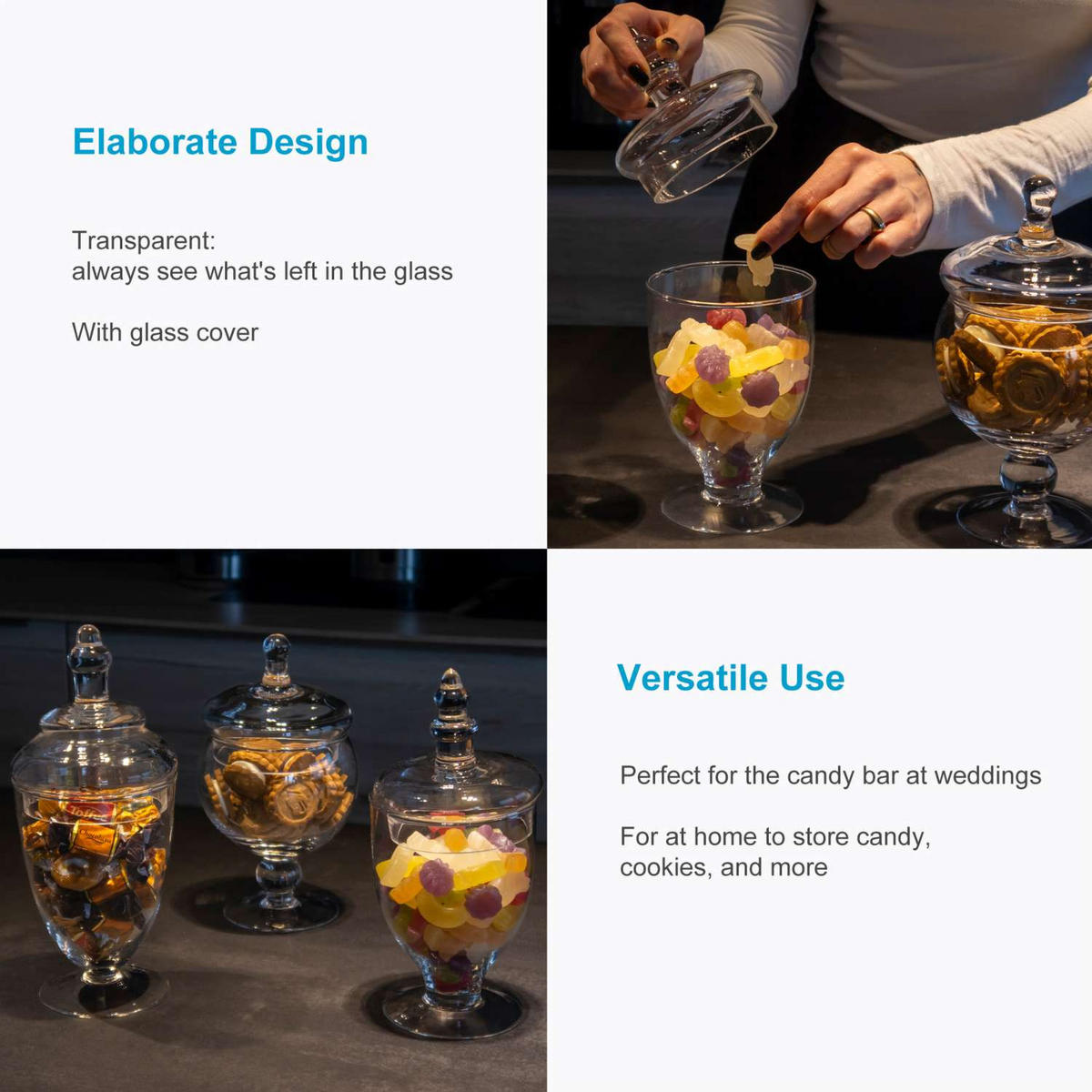 VORRATSGLAS SET für Süßigkeiten (3-tlg.) - Transparent, Glas (24.5/14.5/37.5cm) - Intirilife