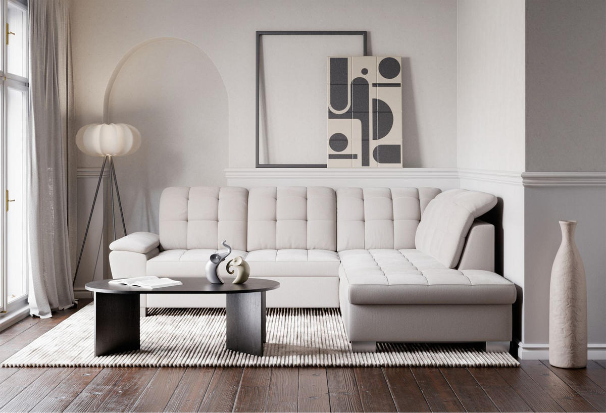 ECKSOFA Jamaal Creme rechtsseitig - Creme/Schwarz, Textil (258/212cm) - Selsey