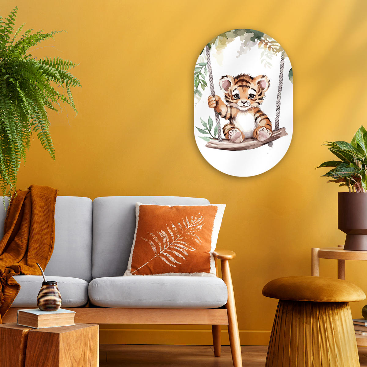WANDBILD Tiger - Tier - Kinder - Dschungel 40x60 cm - Dunkelorange, Kunststoff (40/60cm) - MuchoWow