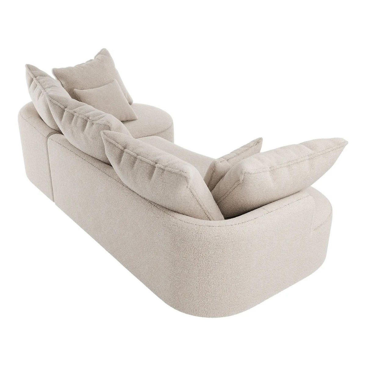SOFA Tirano Bouclé Creme mit Ottomane rechts - Creme, Textil (300/102cm) - Juskys