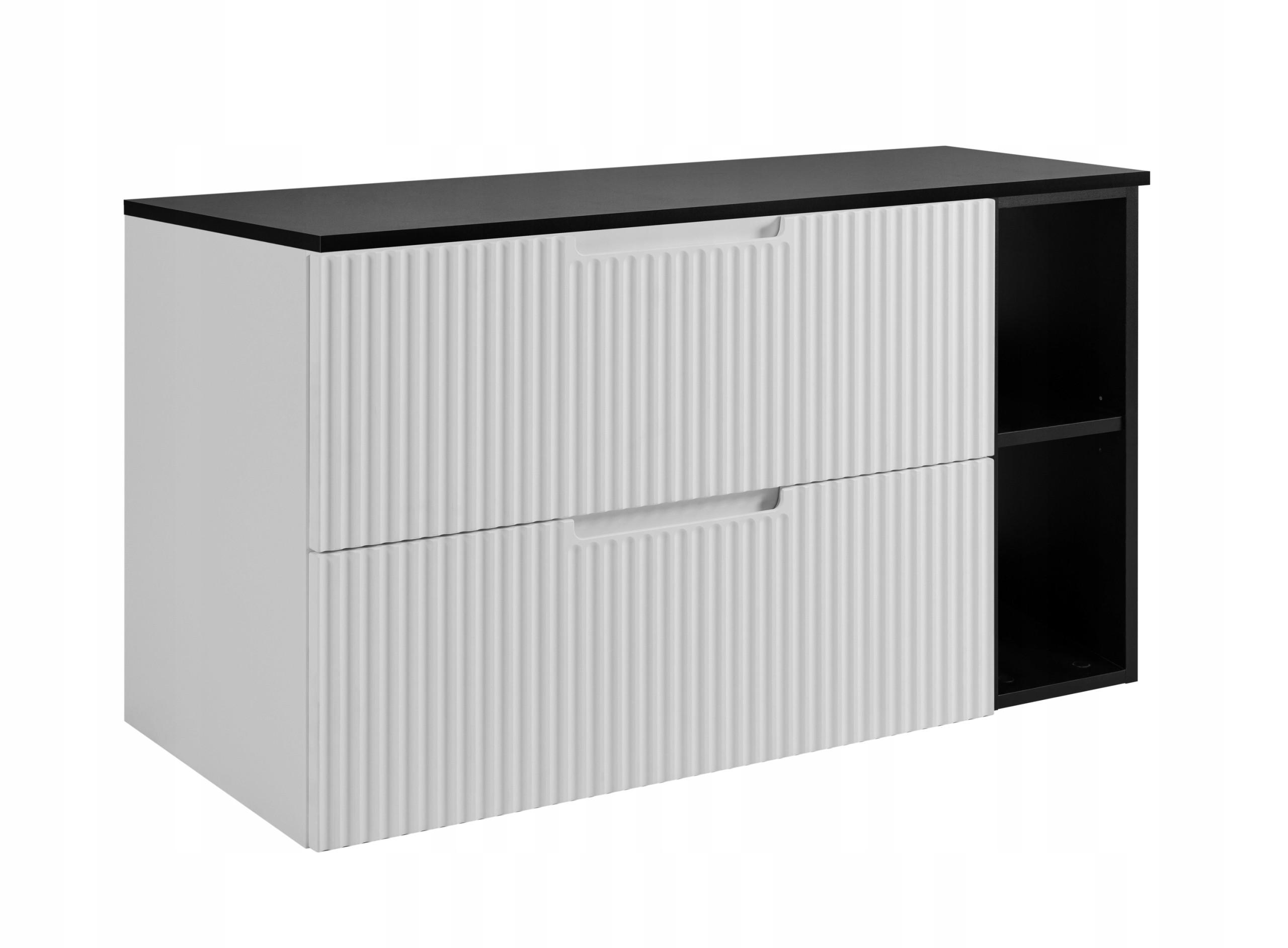 WASCHBECKUNTERSCHRANK VENA 80 cm mit Arbeitsplatte Farbe: Matt schwarz mit einem Regal Gerillte Vorderseite Matt weiß - Schwarz/Weiß, Holzwerkstoff (80/58/46cm) - Rodan