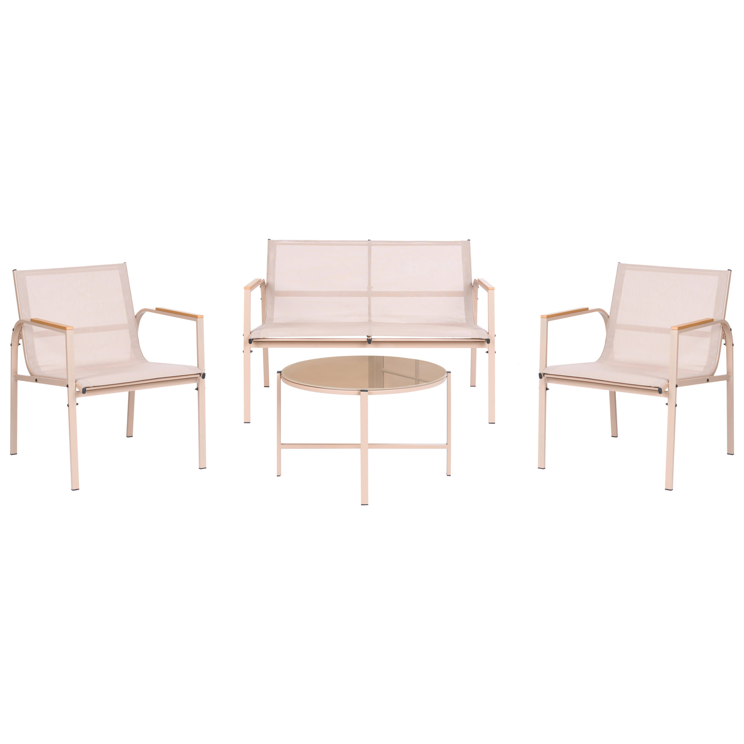 SET LOUNGE cu masa cu 4 locuri metal bej Ledro