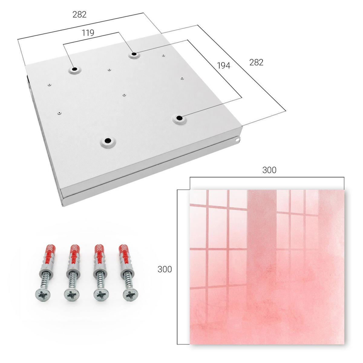 SCHLÜSSELBOX Weiß 30x30 cm – Türöffnung nach rechts - Rosa Hintergrund - Pink, Metall (30/30/5cm) - TULUP