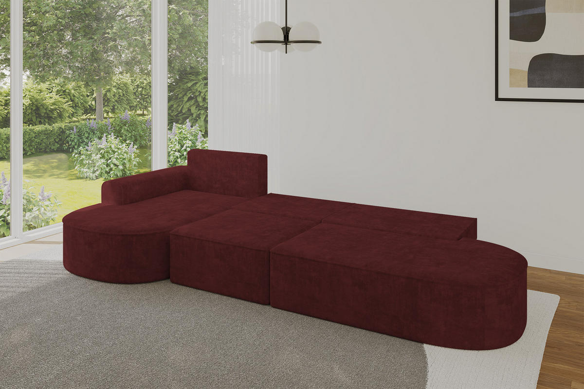 ECKSOFA mit Schlaffunktion Ottomane Links MARI L2-S 368X167X85 Bordeauxrot Velours - Bordeaux/Schwarz, Holzwerkstoff/Kunststoff (368/167cm) - ALTDECOR