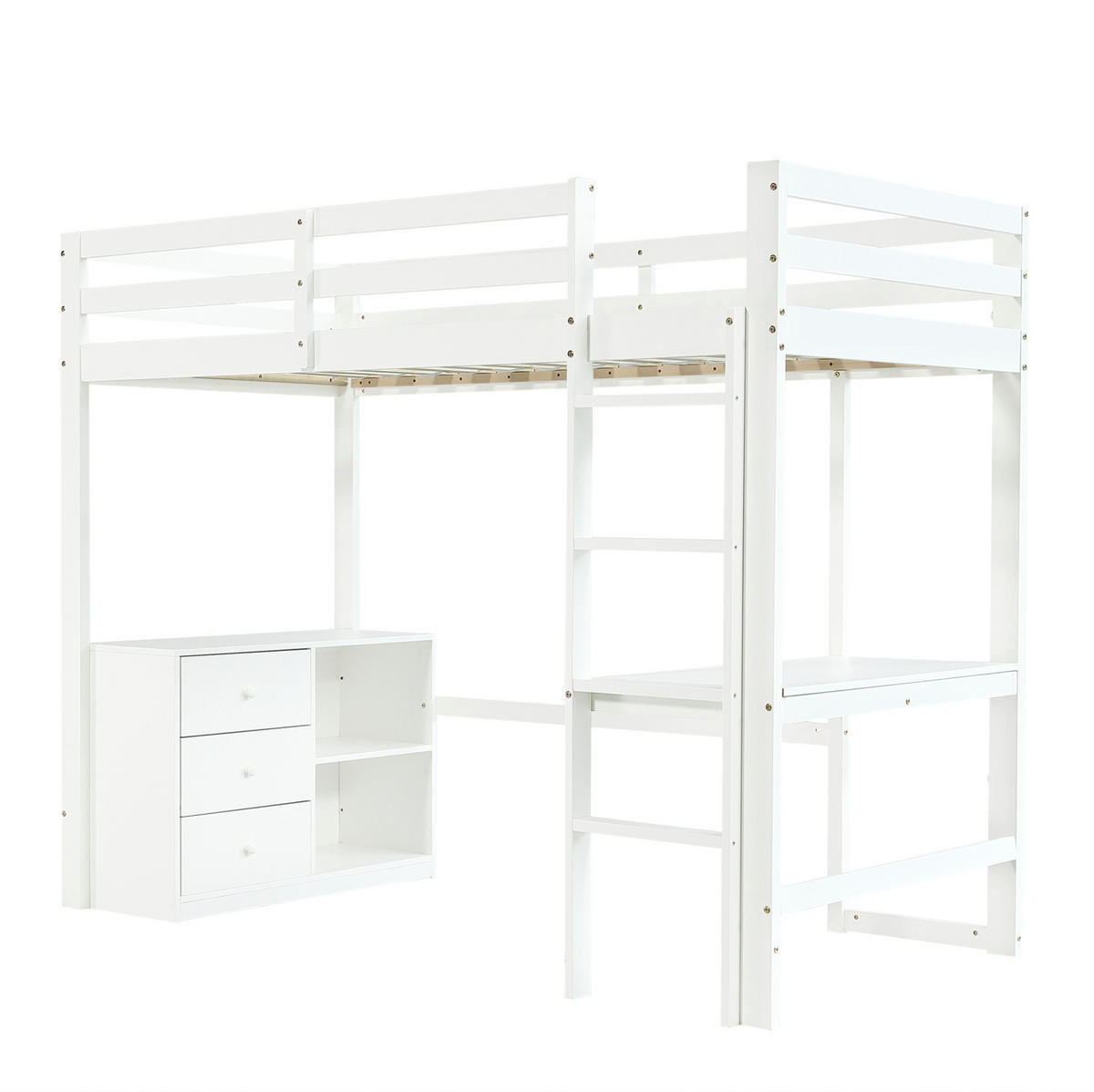 HOCHBETT 90/200 cm aus Kiefer und MDF mit Schreibtisch und Stauraum Weiß - Weiß, Holz (90/200cm) - Modenvie