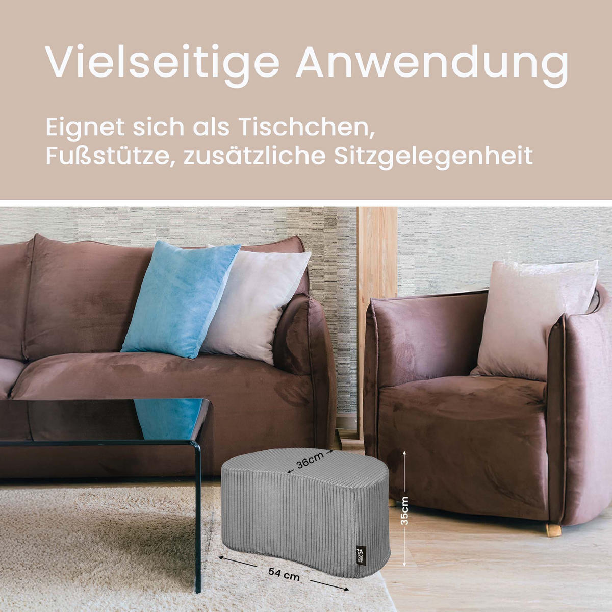 SITZSACK Halbmond 54/36/35 cm, weicher Cord 420 g/m², Dunkelgrau - Dunkelgrau, Textil (36/35/54cm) - Dreamroots