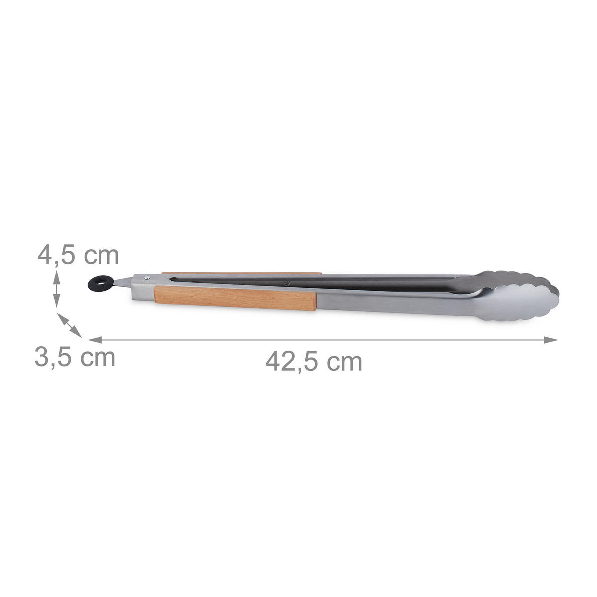 GRILLZANGE Silber Natur Holzgriff 38 cm - Silberfarben, Holz/Metall (3.5cm) - Relaxdays