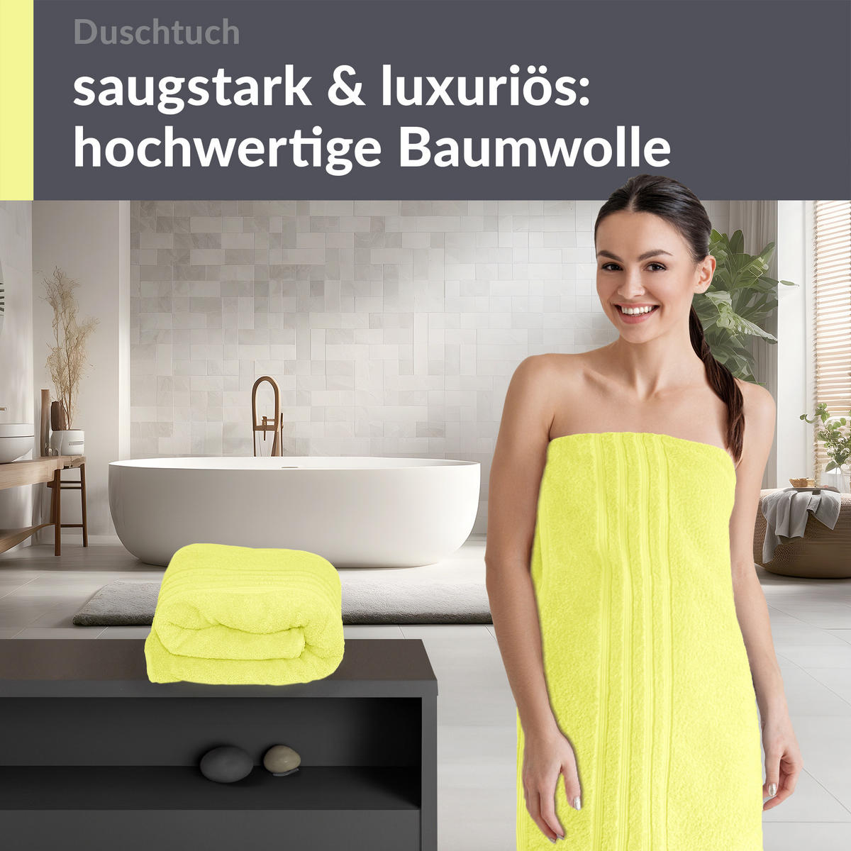 DUSCHTUCH London Anis Grün 2er Set 70x140 - Hellgelb, Textil (70/140cm) - Lashuma