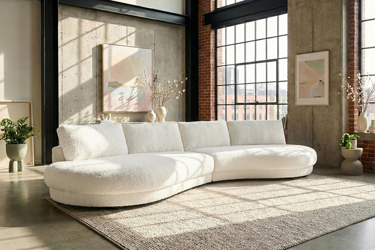 BIG SOFA PADANA Weiß Flachgewebe - Schwarz/Weiß, Kunststoff/Textil (410/86/166cm) - KAWOLA