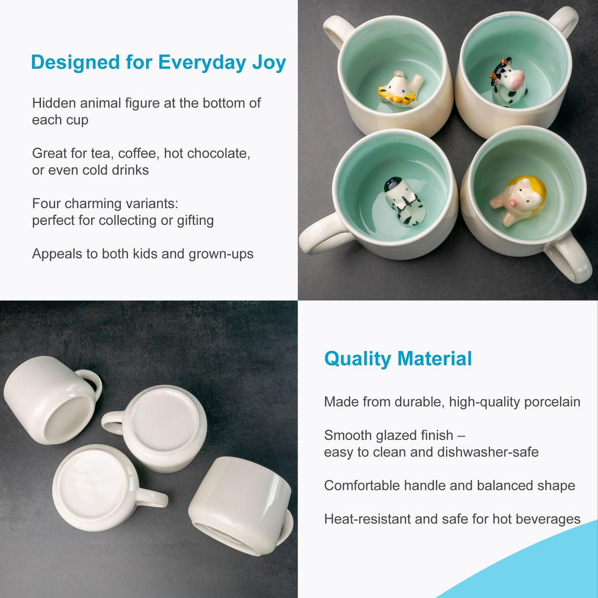 KAFFEETASSE 300ml 3D Cartoon - Weiß, Keramik (0.3L) - Intirilife