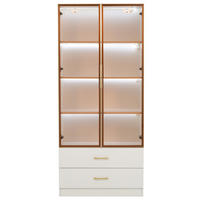 HOCHSCHRANK Weiß mit Lichtleiste 2 Türen und 2 Schubladen 75/34,5/170 cm - Weiß, Holzwerkstoff (75/170/34.5cm) - PANGIVO