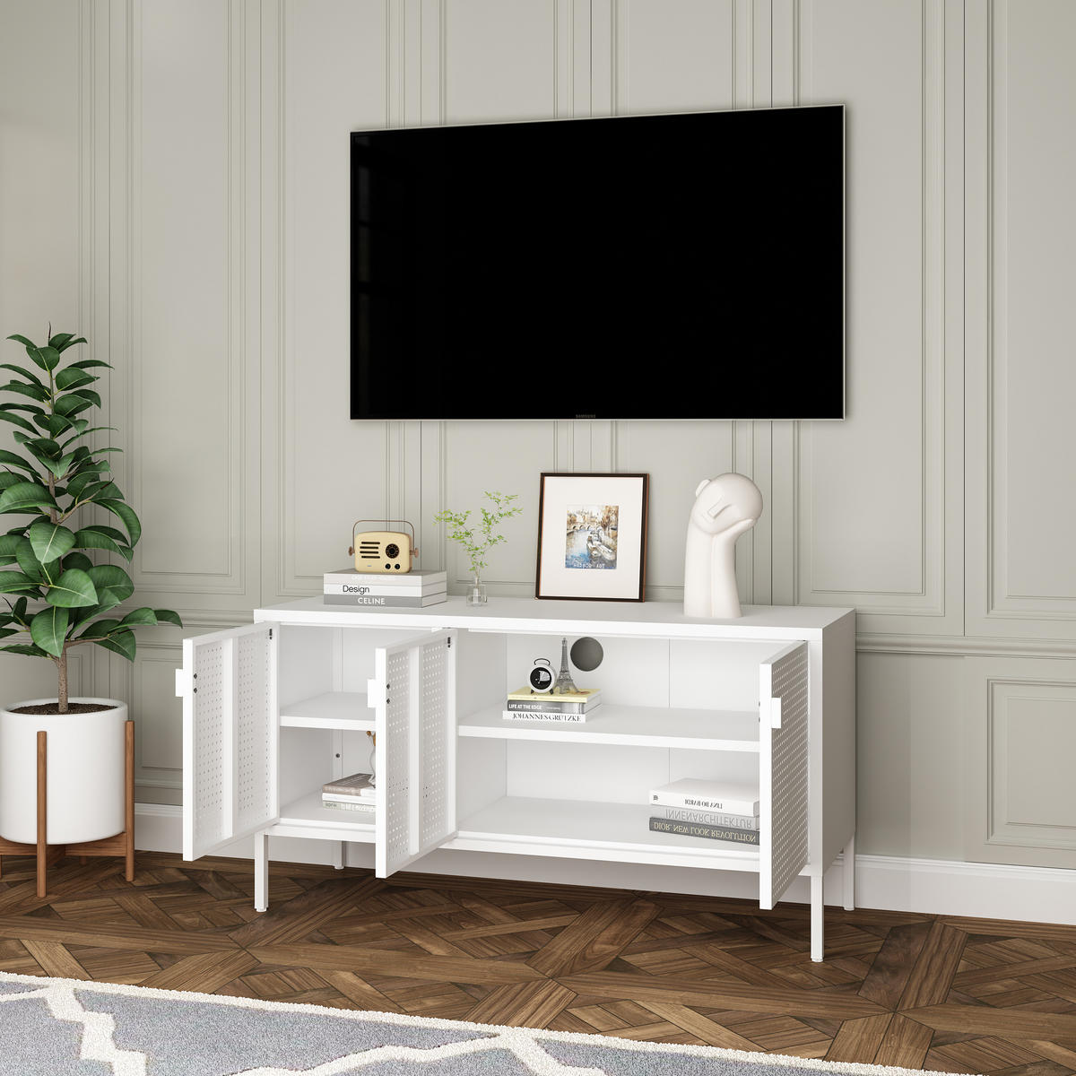 TV-ELEMENT Castelli - Weiß, Metall (114/60/40cm) - [en.casa]