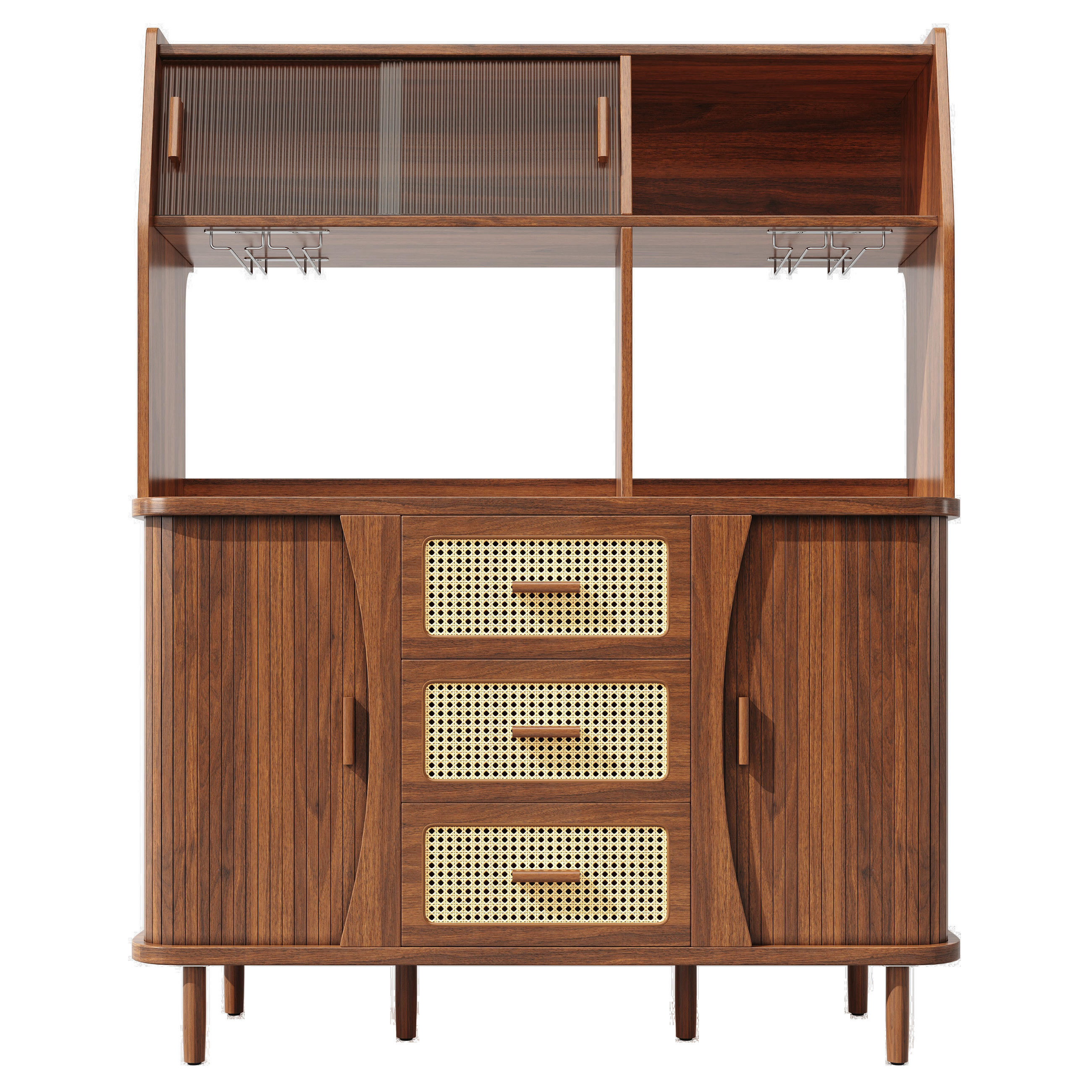 BUFFETSCHRANK Nussbaumfarben 140/40.5/174.5 cm - Walnussfarben, Holz (140/174.5/40.5cm) - PANGIVO