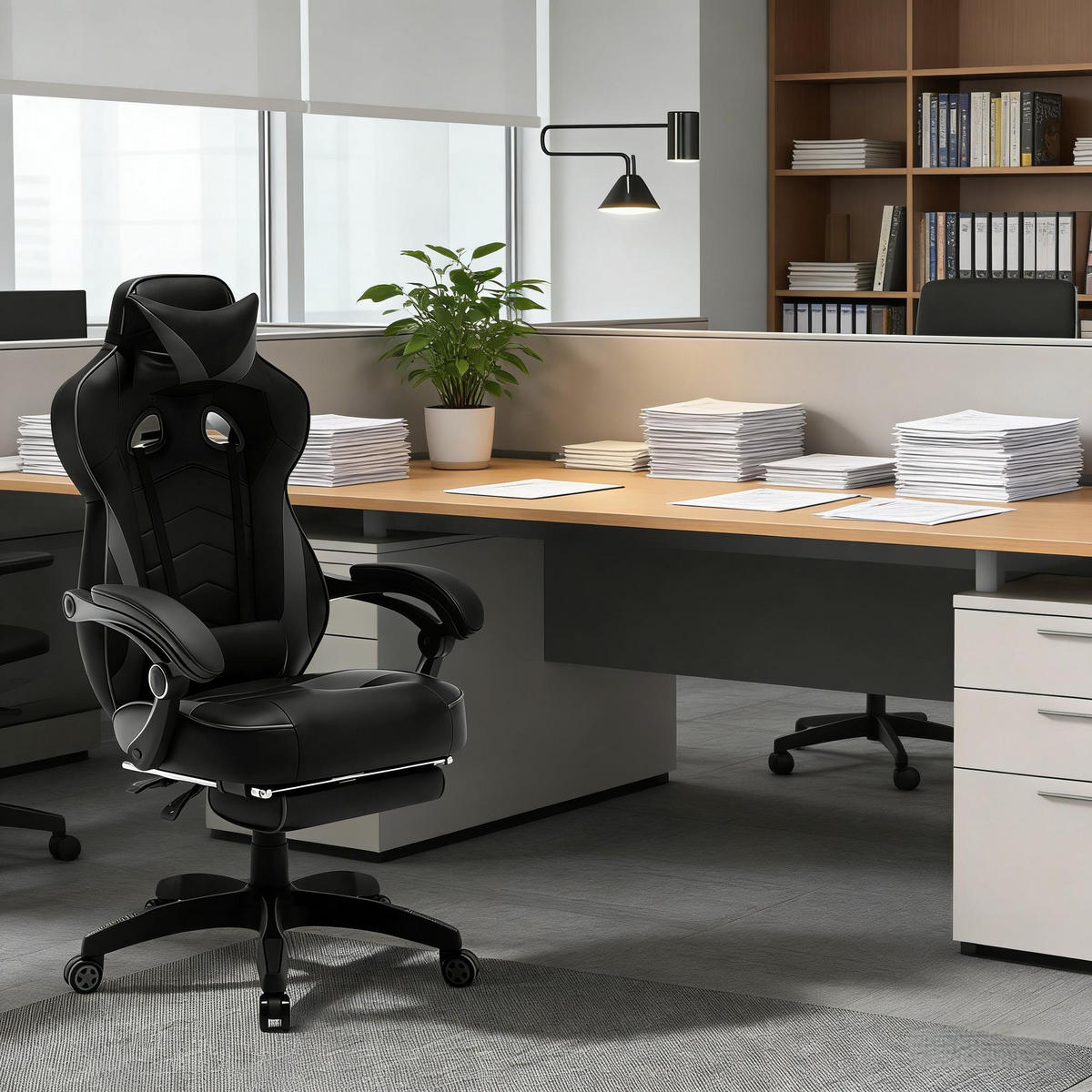 GAMINGSTUHL Schwarz/Grau 70/46/128 cm - Schwarz, Metall (70/128/46cm) - PANGIVO