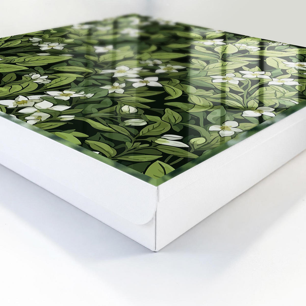 SCHLÜSSELBOX Weiß 30x30 cm – Türöffnung nach rechts - Pflanzenmotiv - Grün, Metall (30/30/5cm) - TULUP
