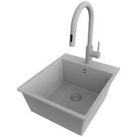 GRANITSPÜLE Riga, 2-er set Grau 43/50 cm 1 Becken + Küchenarmatur 40/20 cm + Ablauf-Set ab 45er Unterschrank - Grau, Kunststoff (43/20/50cm) - Primagran