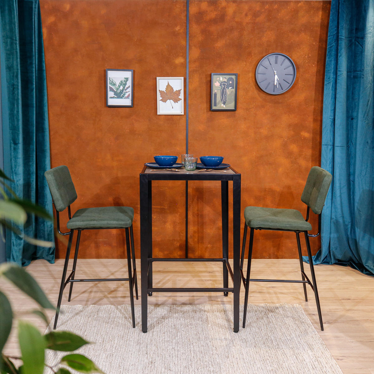 BARHOCKER-SET 4 Stück in Eisen Stoffbezug, Green - Grün, Textil (46/102/52cm) - Meubles Cosy