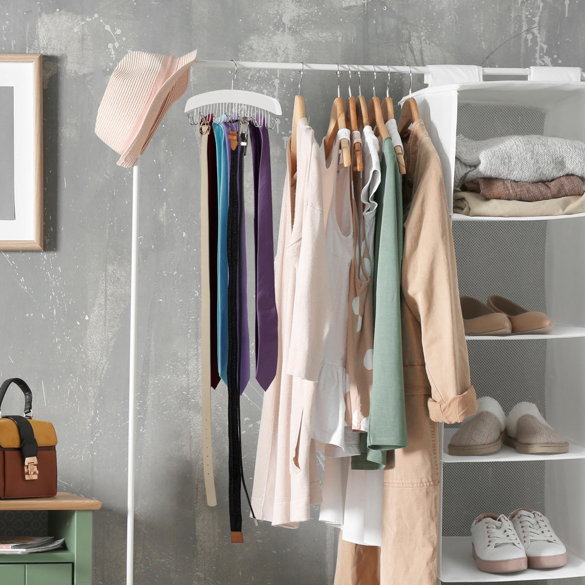 DRŽIAK pásu - biela, kov/drevo (43/17.5/5.5cm) - Relaxdays