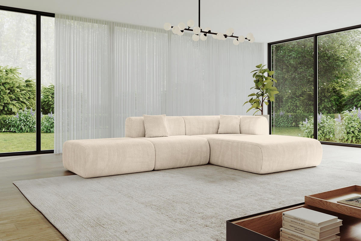 ECKSOFA Ottomane Rechts OVLY-L 289x176x71 Beige Cord - Kaschmir/Beige, Holzwerkstoff/Kunststoff (289/176cm) - ALTDECOR