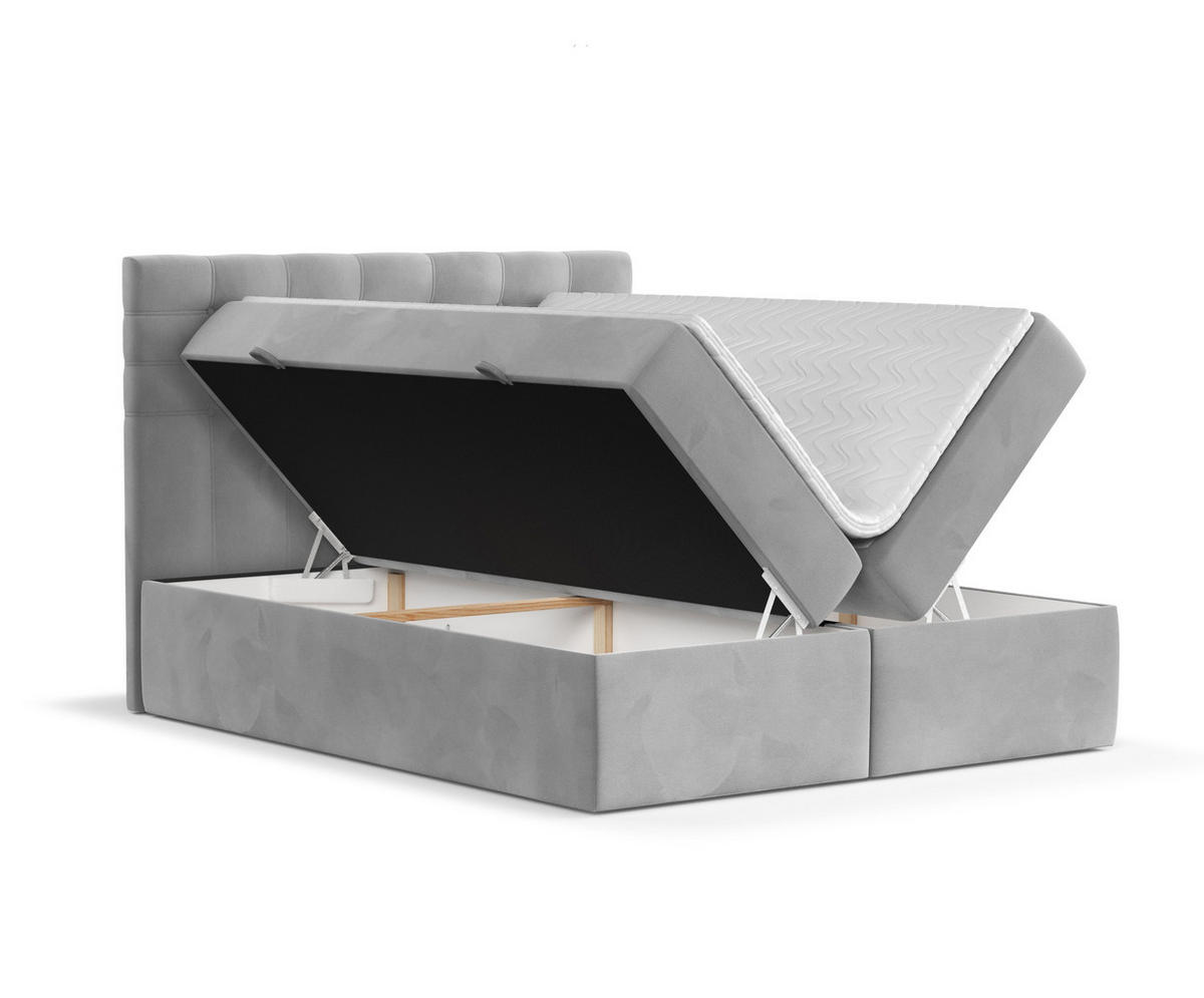 BOXBETT Sansa Grau 120/200 cm mit Taschenmatratze und Topper - Schwarz/Grau, Holz/Holzwerkstoff (120/200cm) - Maison de Reve